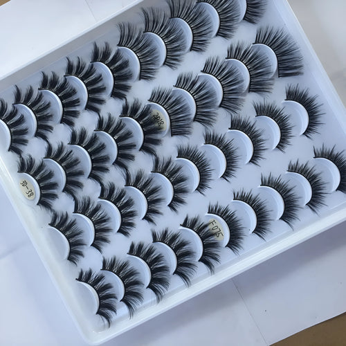 20 pairs of three-dimensional multi-layer mixed false eyelashes handmade from chemical fibre