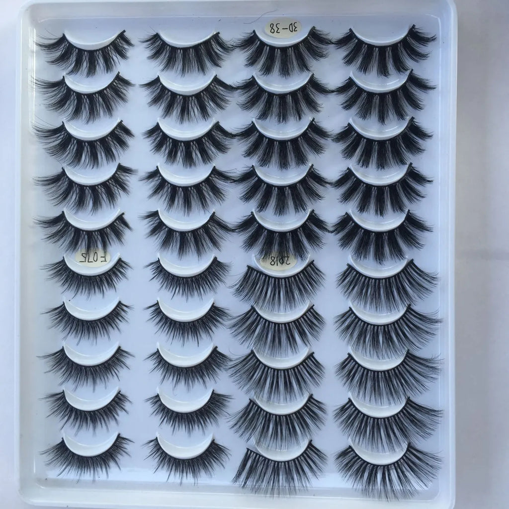 20 pairs of three-dimensional multi-layer mixed false eyelashes handmade from chemical fibre