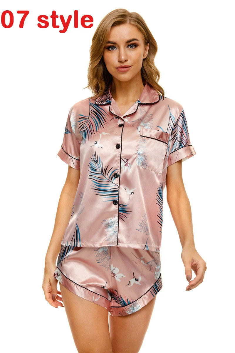 Summer Satin Women's Pajamas set with V-neck and adjustable straps