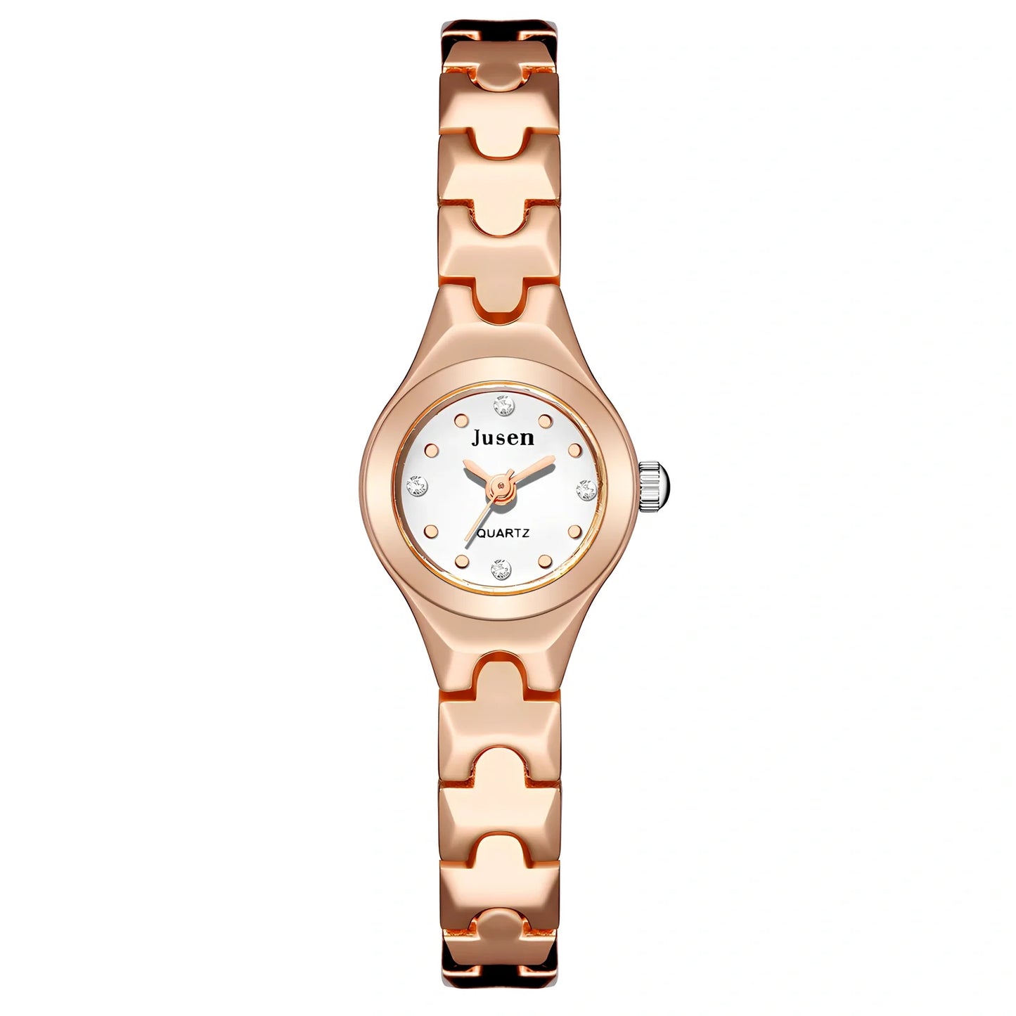 Small round dial quartz ladies watch in alloy with stainless steel buckle, 20mm diameter and 8mm thick