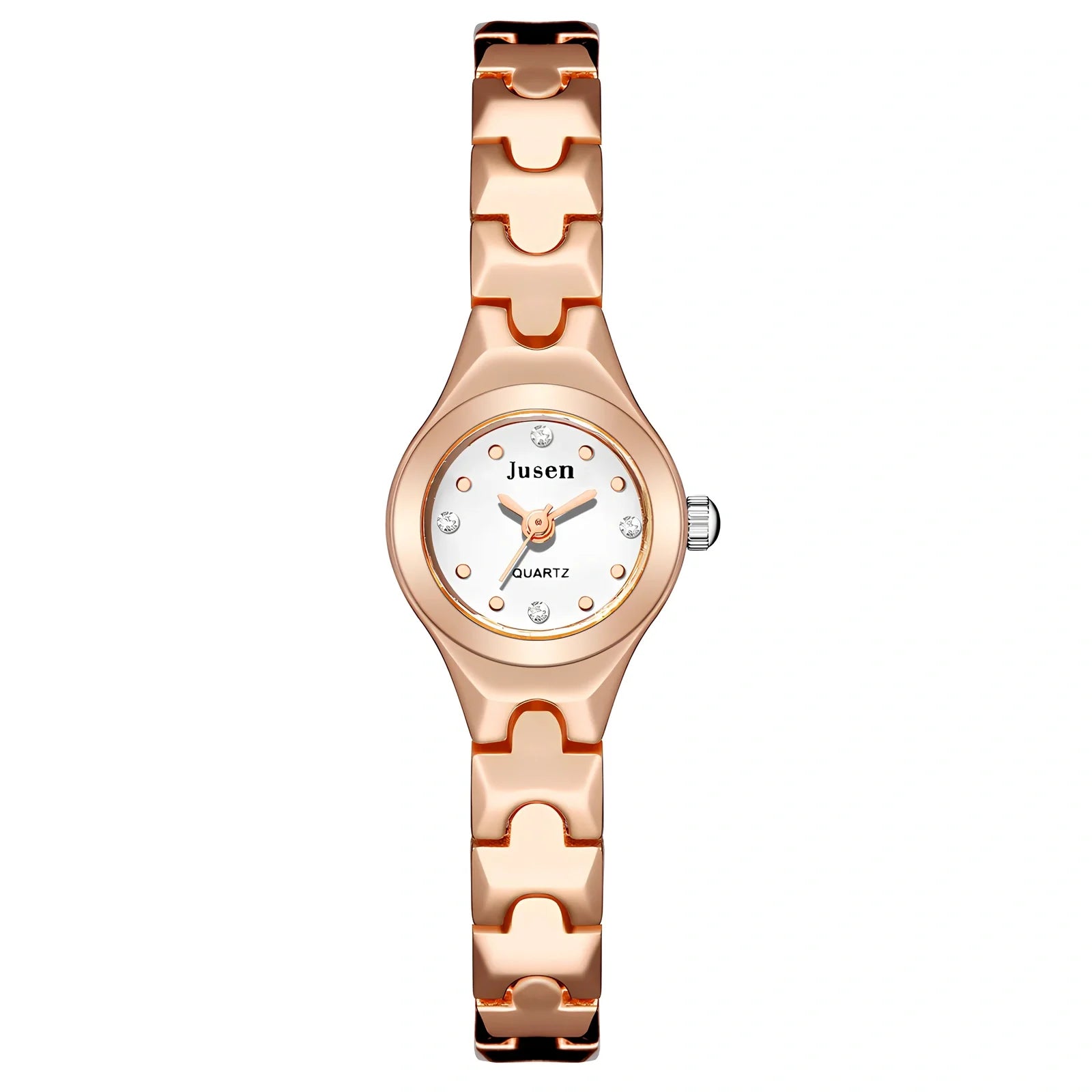 Small round dial quartz ladies watch in alloy with stainless steel buckle, 20mm diameter and 8mm thick