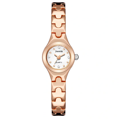 Small round dial quartz ladies watch in alloy with stainless steel buckle, 20mm diameter and 8mm thick