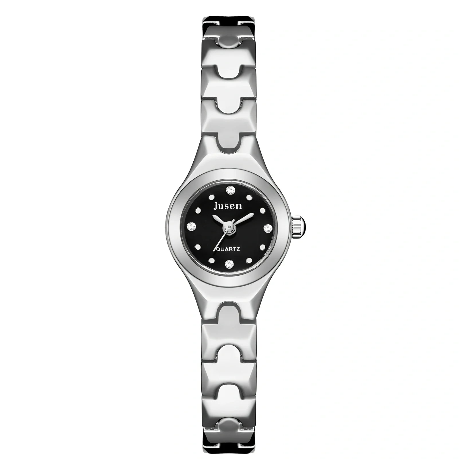 Small round dial quartz ladies watch in alloy with stainless steel buckle, 20mm diameter and 8mm thick