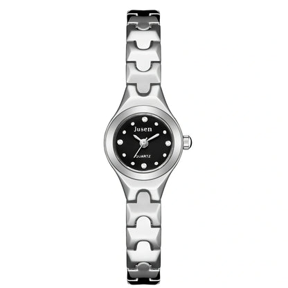 Small round dial quartz ladies watch in alloy with stainless steel buckle, 20mm diameter and 8mm thick