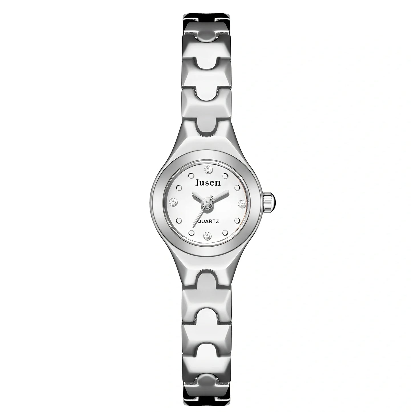 Small round dial quartz ladies watch in alloy with stainless steel buckle, 20mm diameter and 8mm thick