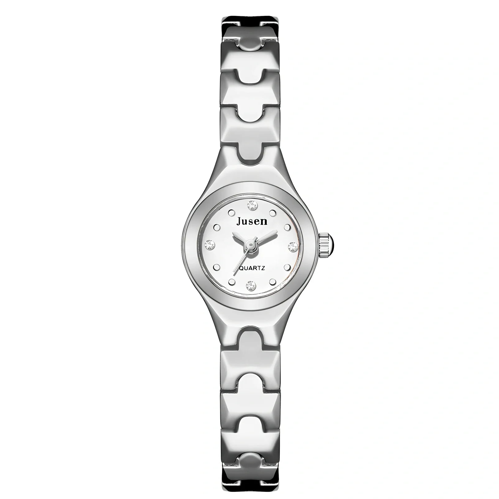 Small round dial quartz ladies watch in alloy with stainless steel buckle, 20mm diameter and 8mm thick