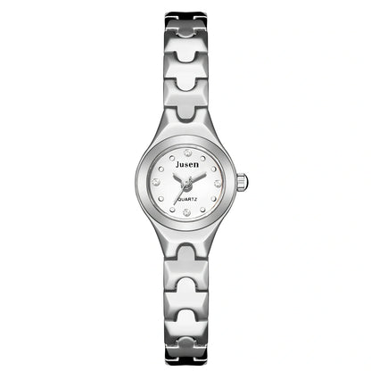 Small round dial quartz ladies watch in alloy with stainless steel buckle, 20mm diameter and 8mm thick