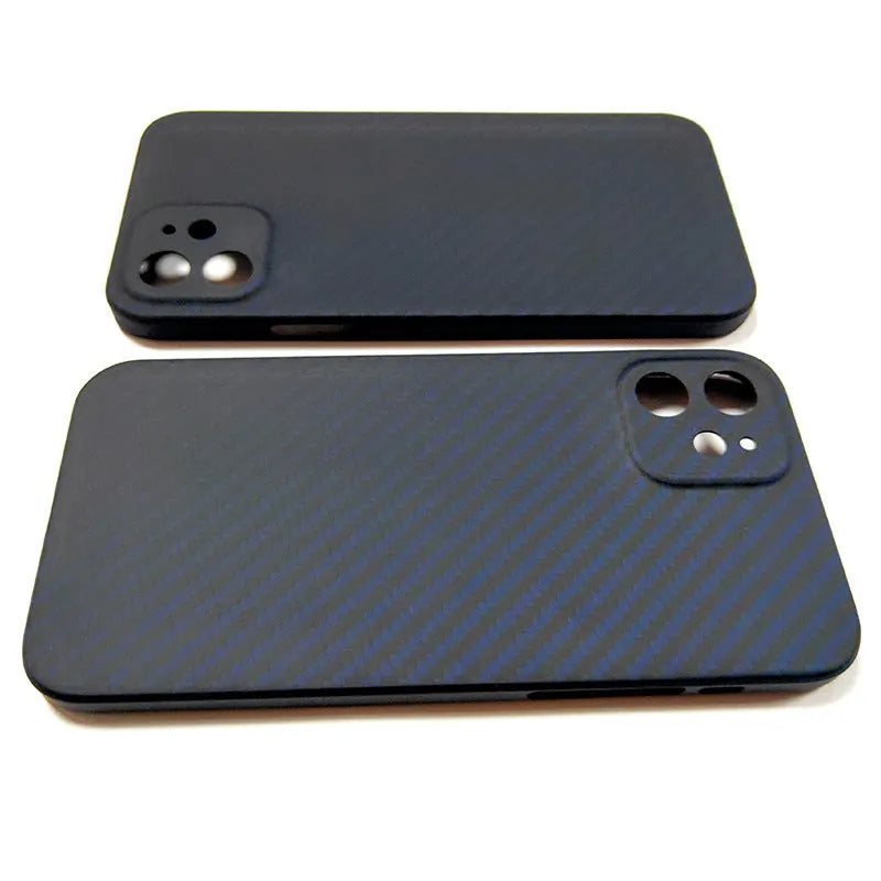Black Kevlar aramid fibre phone case for iPhone 12 series with stripe pattern business style
