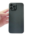 Black Kevlar aramid fibre phone case for iPhone 12 series with stripe pattern business style