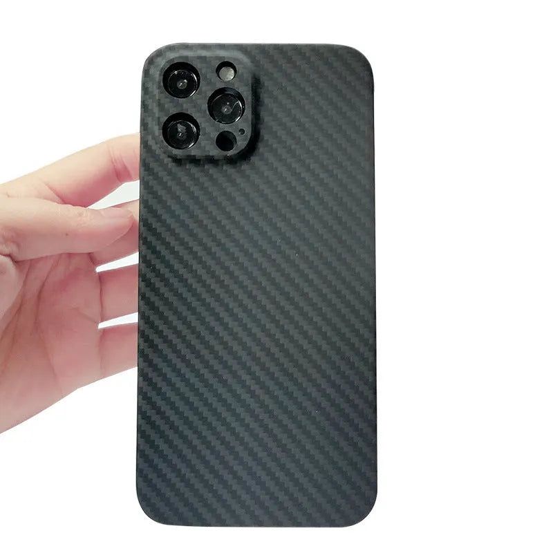 Black Kevlar aramid fibre phone case for iPhone 12 series with stripe pattern business style
