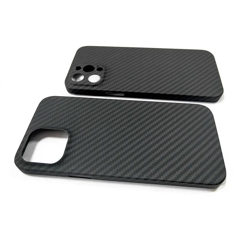 Black Kevlar aramid fibre phone case for iPhone 12 series with stripe pattern business style