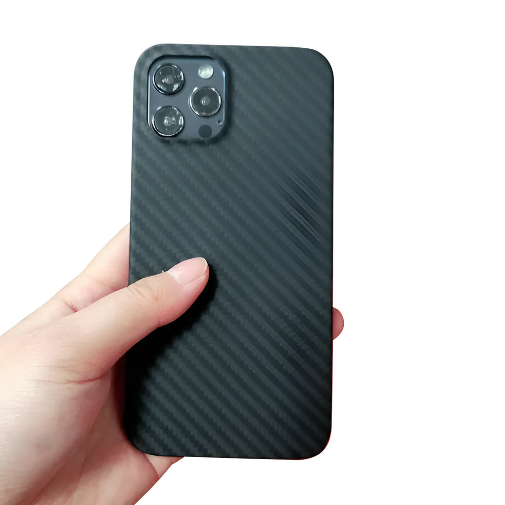 Black Kevlar aramid fibre phone case for iPhone 12 series with stripe pattern business style