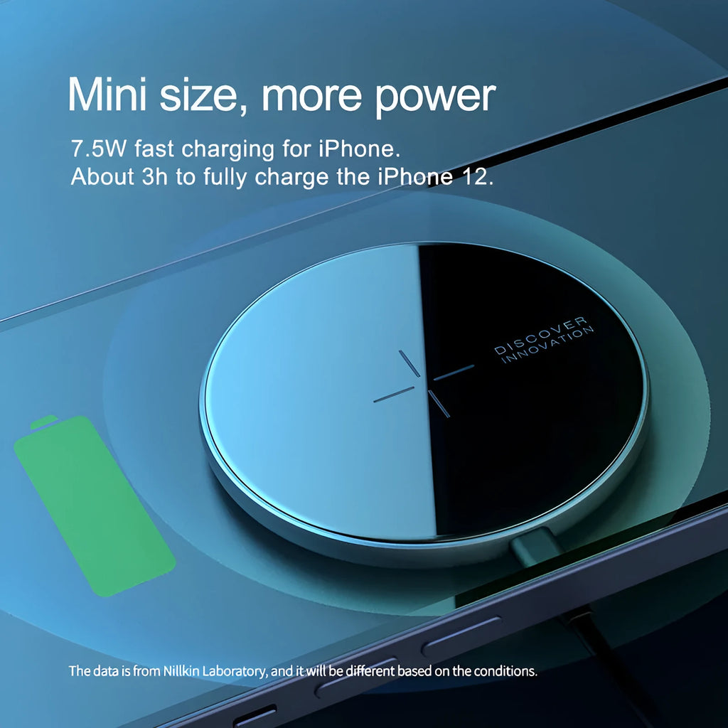 Black MagSlim NKT06 magnetic wireless phone charger on a surface.