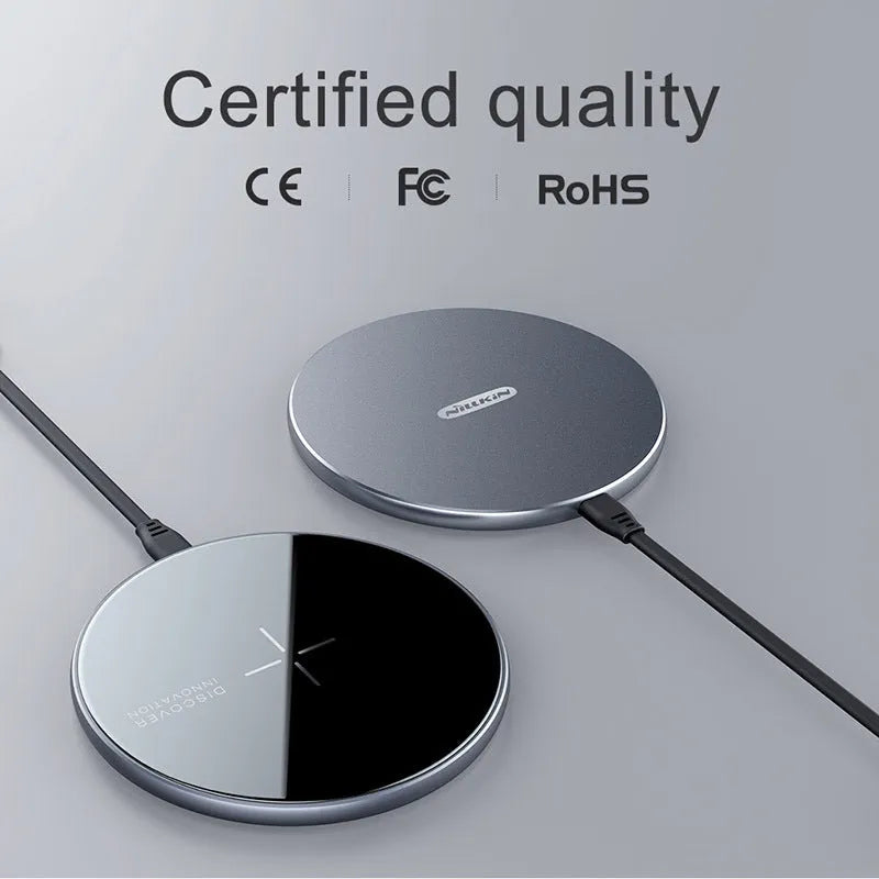 Black MagSlim NKT06 magnetic wireless phone charger on a surface.
