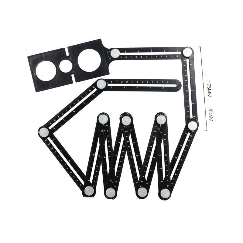 Six fold ruler with perforated sections in aluminum alloy and plastic construction