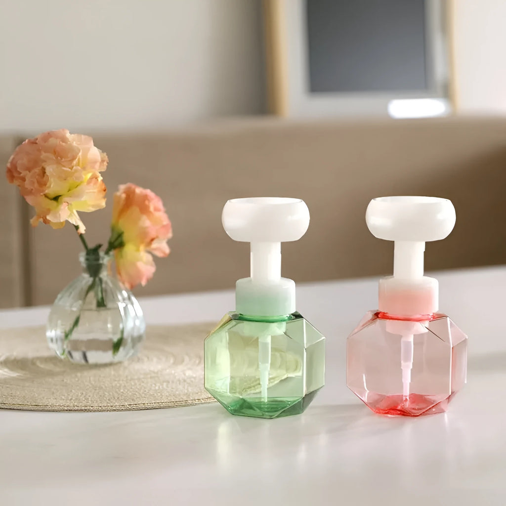 Flower foam bubble bottle with plastic container and colourful fabric flower topper for kids bubble blowing