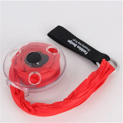 Disc folding portable shopping bag in vibrant colours, compact and eco-friendly