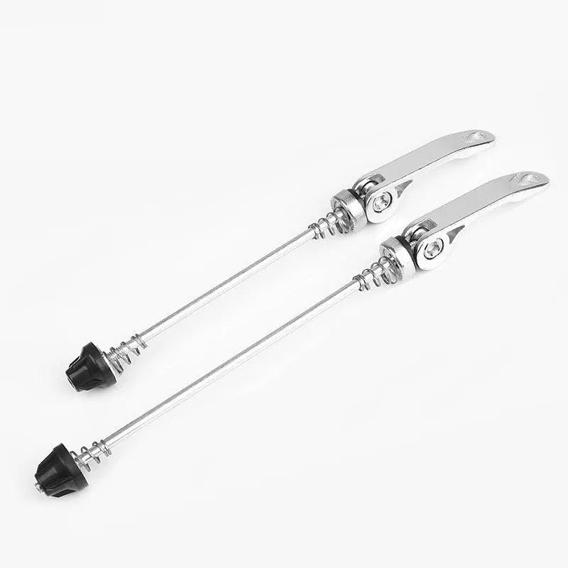 Bicycle quick release lever in black, blue, gold, red, or silver with aluminium handle and galvanised iron rod.