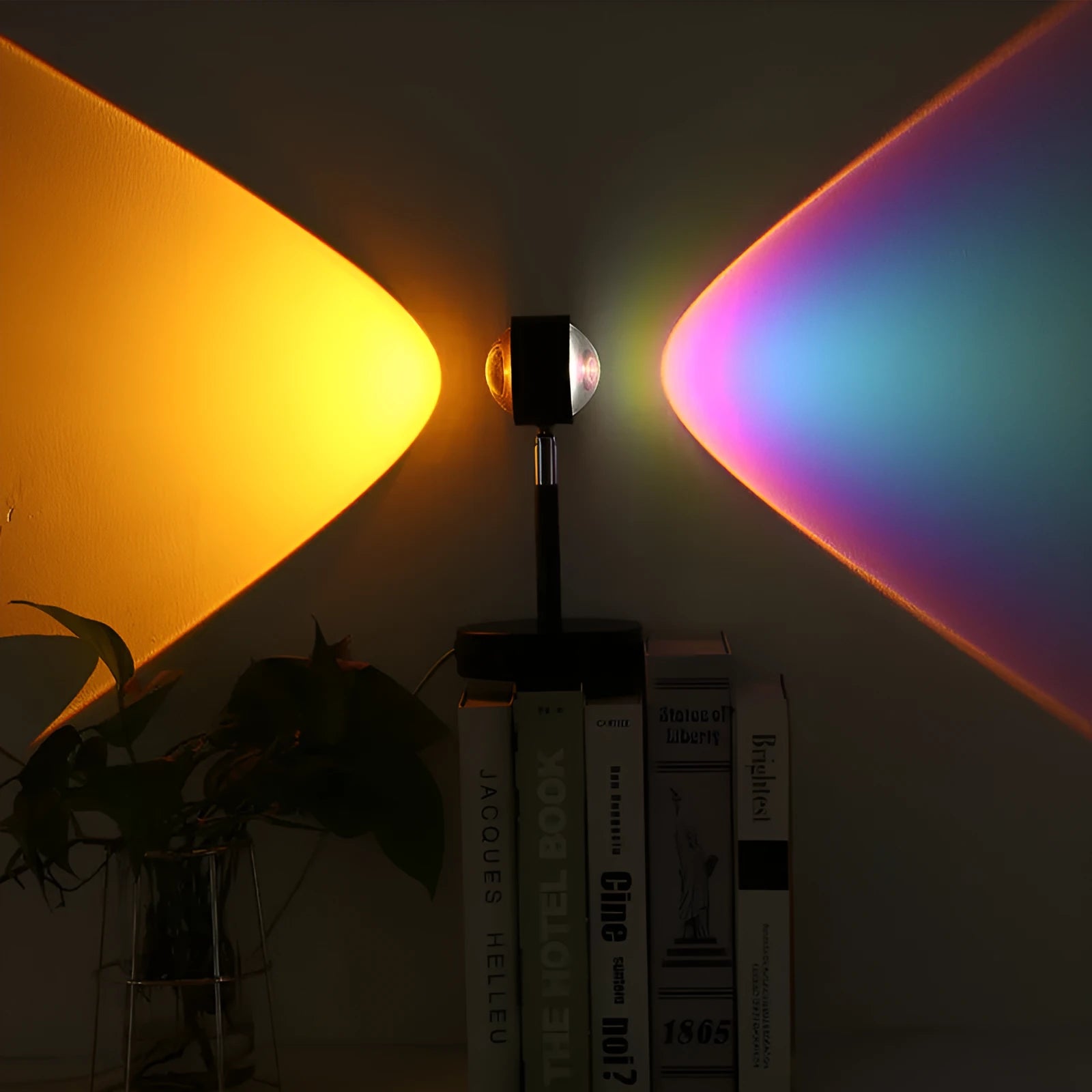 Black USB dual-head sunset rainbow projection lamp for bedroom with touch control