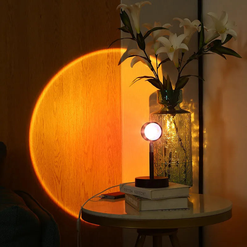 Black USB dual-head sunset rainbow projection lamp for bedroom with touch control