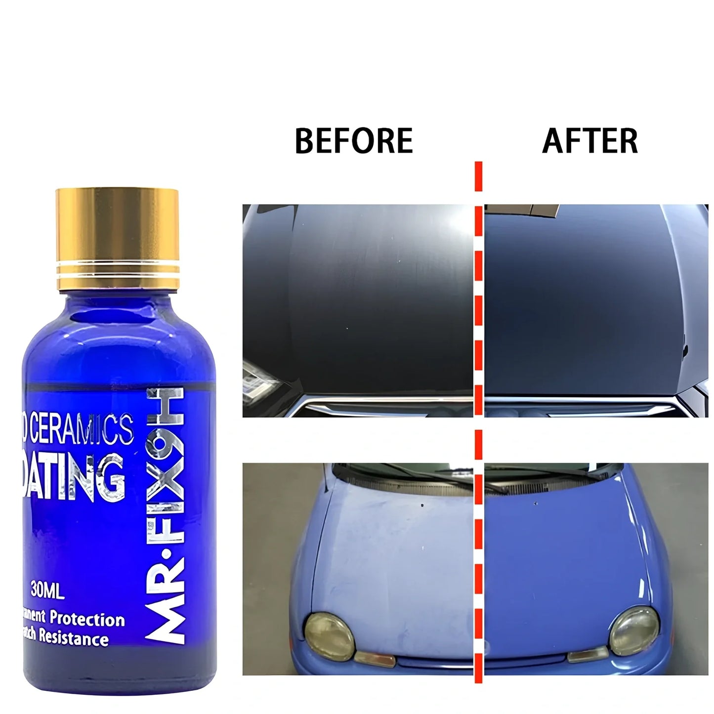 Blue 30ml automotive ceramic coating agent bottle with sponge and cloth for water repellent car paint and headlights