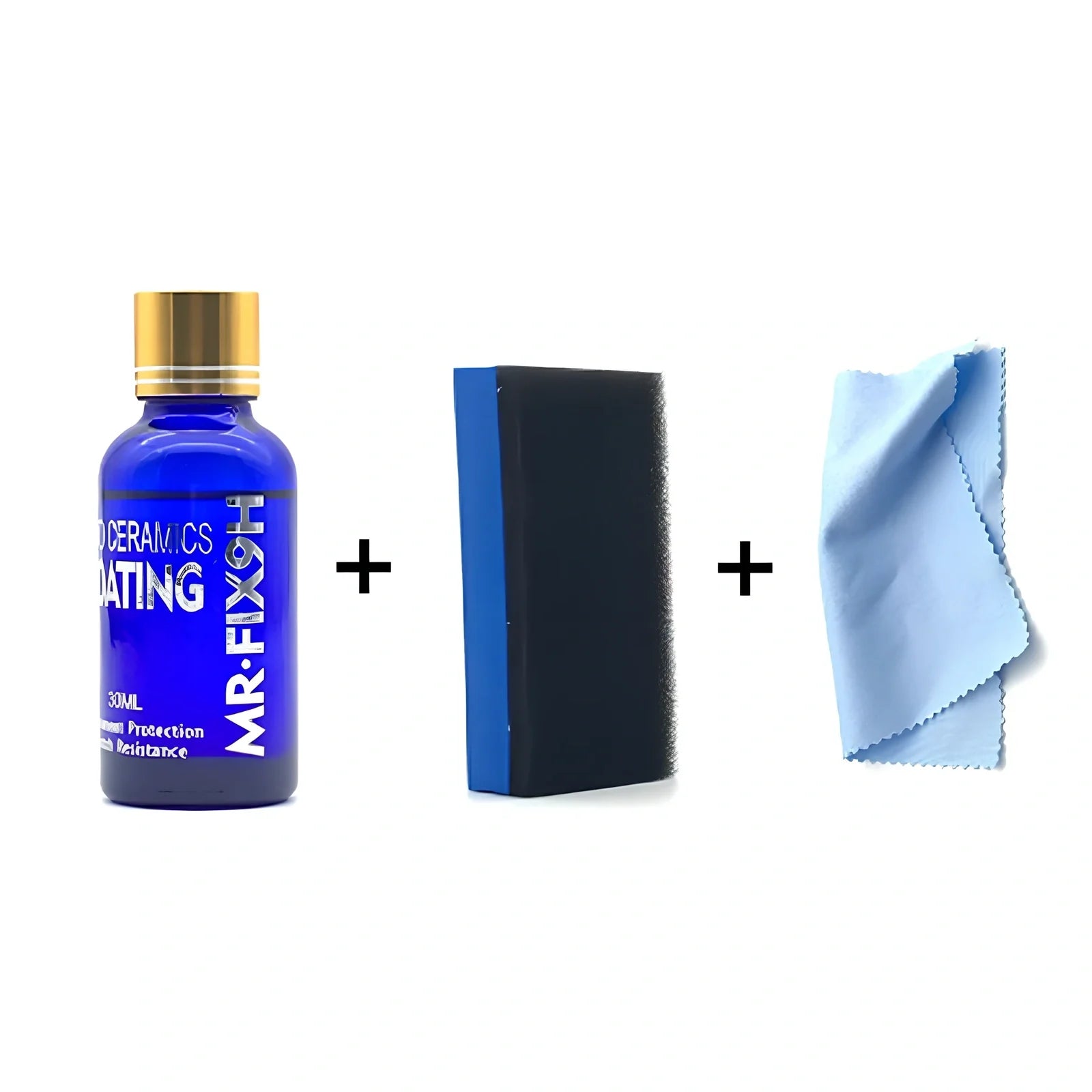 Blue 30ml automotive ceramic coating agent bottle with sponge and cloth for water repellent car paint and headlights