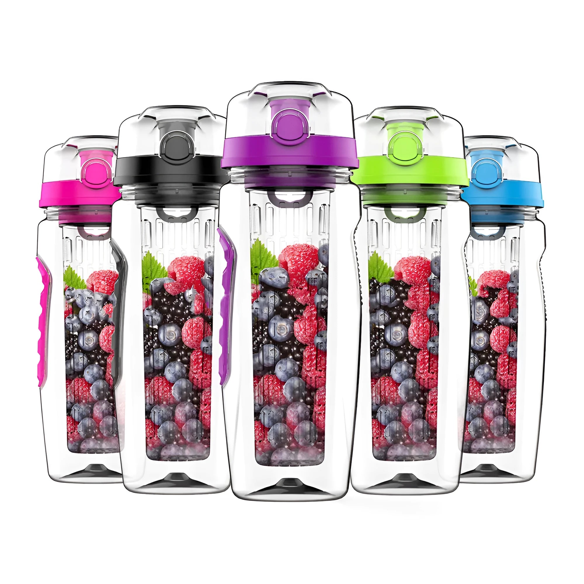 Free fruit infuser shaker bottle 900ml leak-proof portable in black with removable fruit holder
