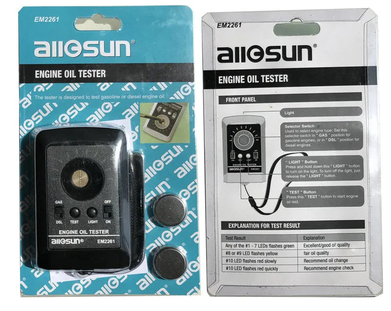 Automobile oil quality tester in black with compact 88x54x16mm dimensions on white background