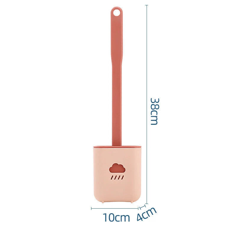 Wall-mounted silicone toilet brush tool in blue, grey, and pink with anti-adhesive coating