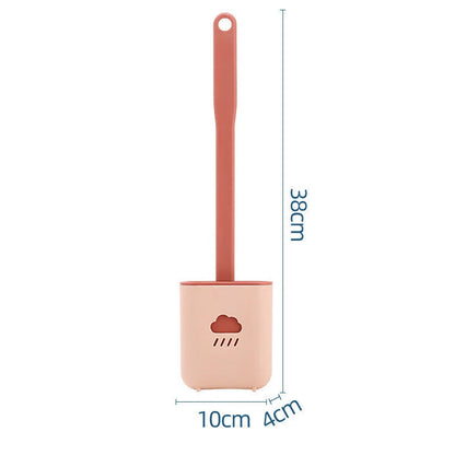 Wall-mounted silicone toilet brush tool in blue, grey, and pink with anti-adhesive coating