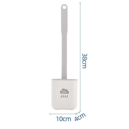 Wall-mounted silicone toilet brush tool in blue, grey, and pink with anti-adhesive coating