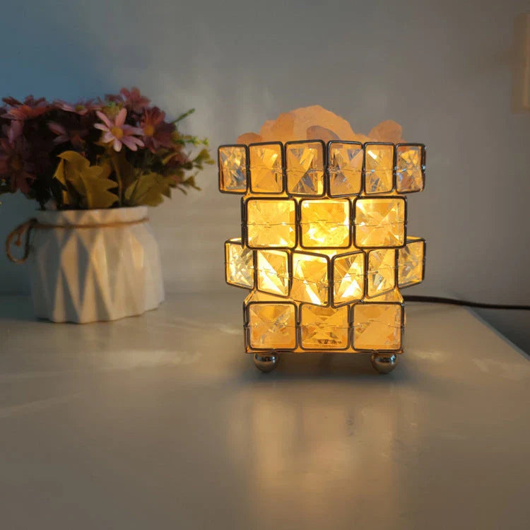 Elegant crystal salt lamp with warm, calming glow and air-purifying capabilities