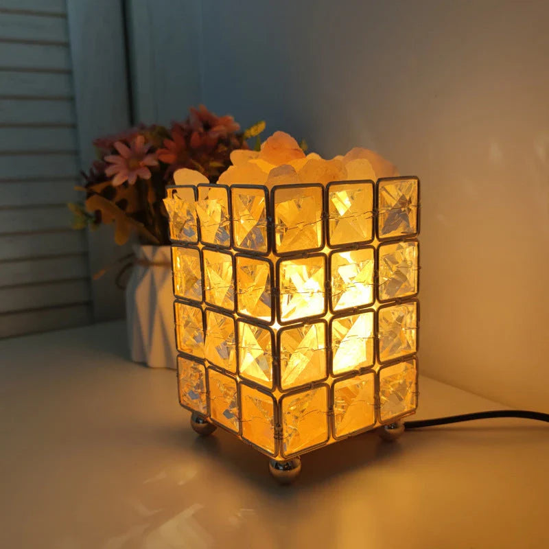 Elegant crystal salt lamp with warm, calming glow and air-purifying capabilities