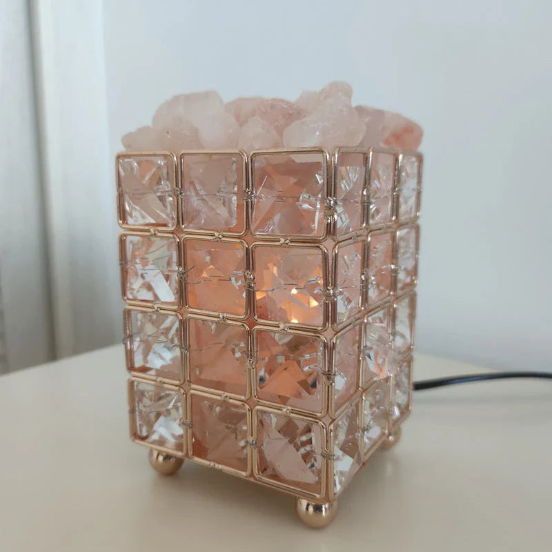 Elegant crystal salt lamp with warm, calming glow and air-purifying capabilities