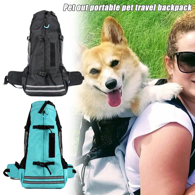 Medium dog backpack carrier in black with expandable design, made from 600D Oxford cloth, side view