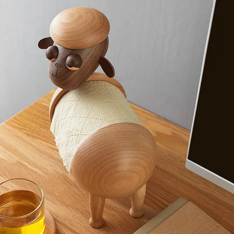 Solid wood tissue holder with perforated lid in Nordic style for home living room table