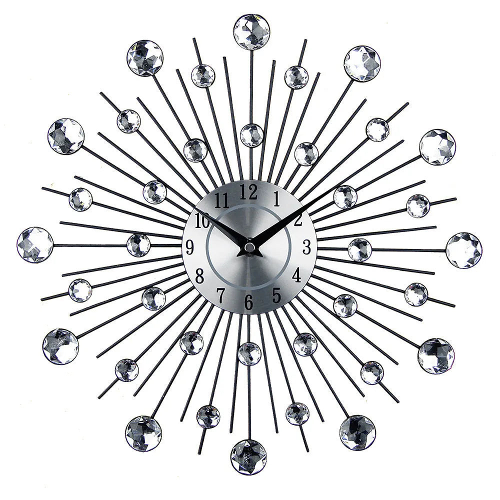 Silver round wall clock with aluminium dial and metal frame, 33cm diameter