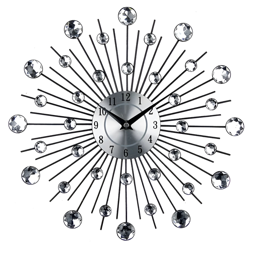 Silver round wall clock with aluminium dial and metal frame, 33cm diameter