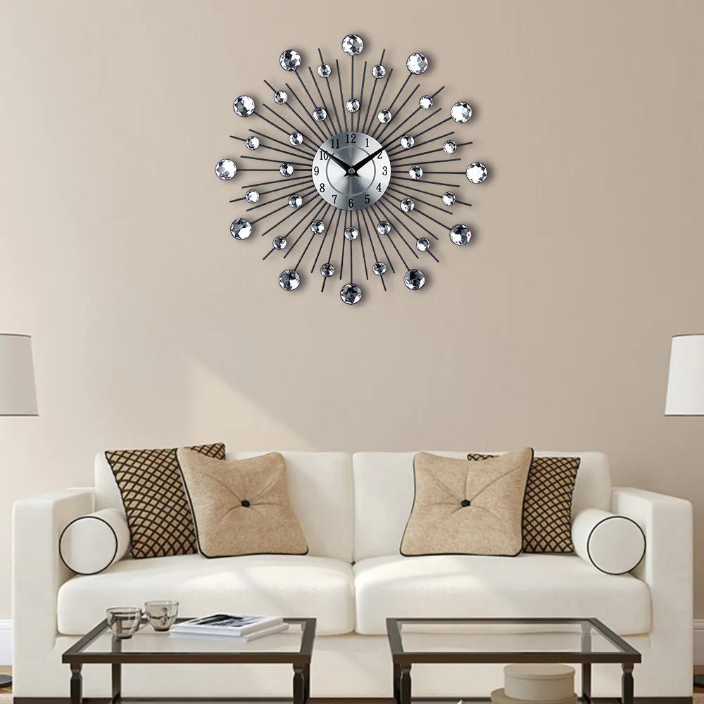 Silver round wall clock with aluminium dial and metal frame, 33cm diameter