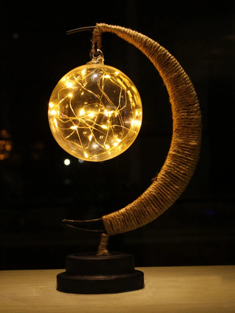 Moon Light LED Copper Wire Lamp with star and apple glass pendants