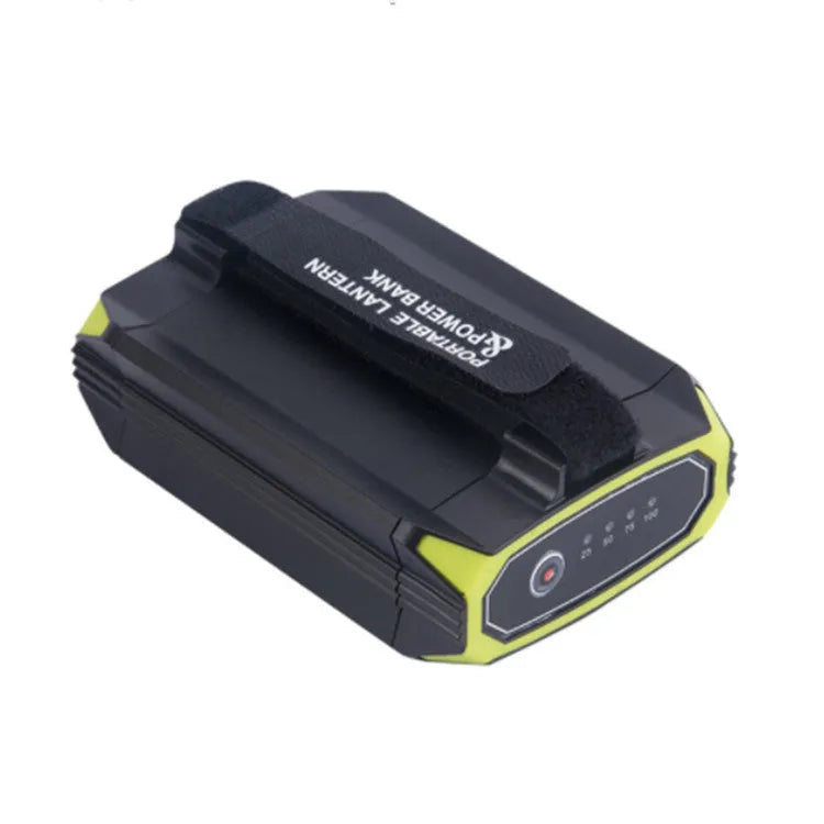 Green aluminium alloy rechargeable camping light with USB port and push button controls