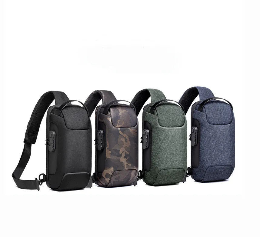 Men's canvas chest shoulder bag in medium size with internal phone and document pockets