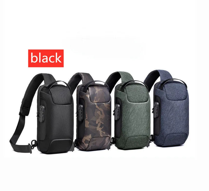 Men's canvas chest shoulder bag in medium size with internal phone and document pockets