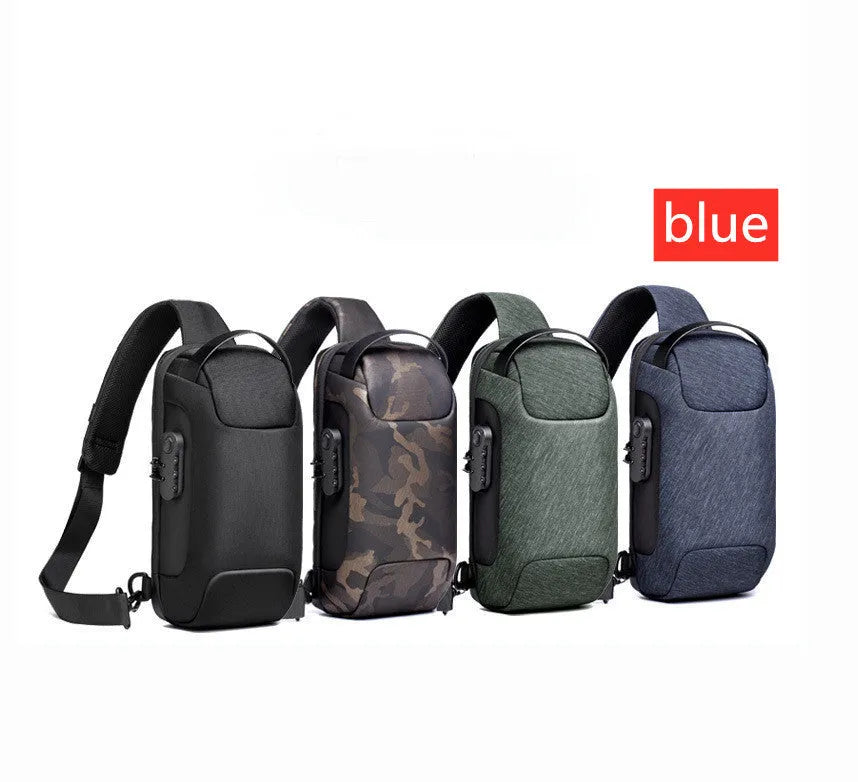 Men's canvas chest shoulder bag in medium size with internal phone and document pockets
