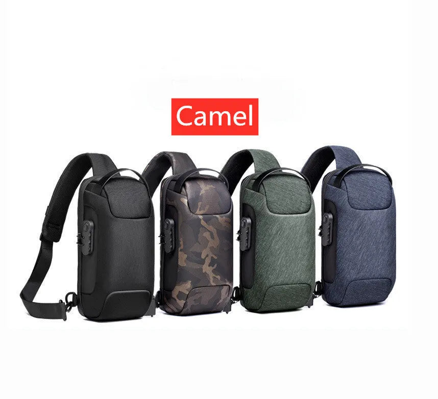 Men's canvas chest shoulder bag in medium size with internal phone and document pockets