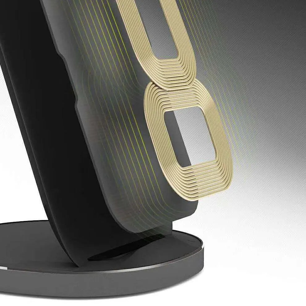 Vertical wireless charging dock in black and white for smartphones