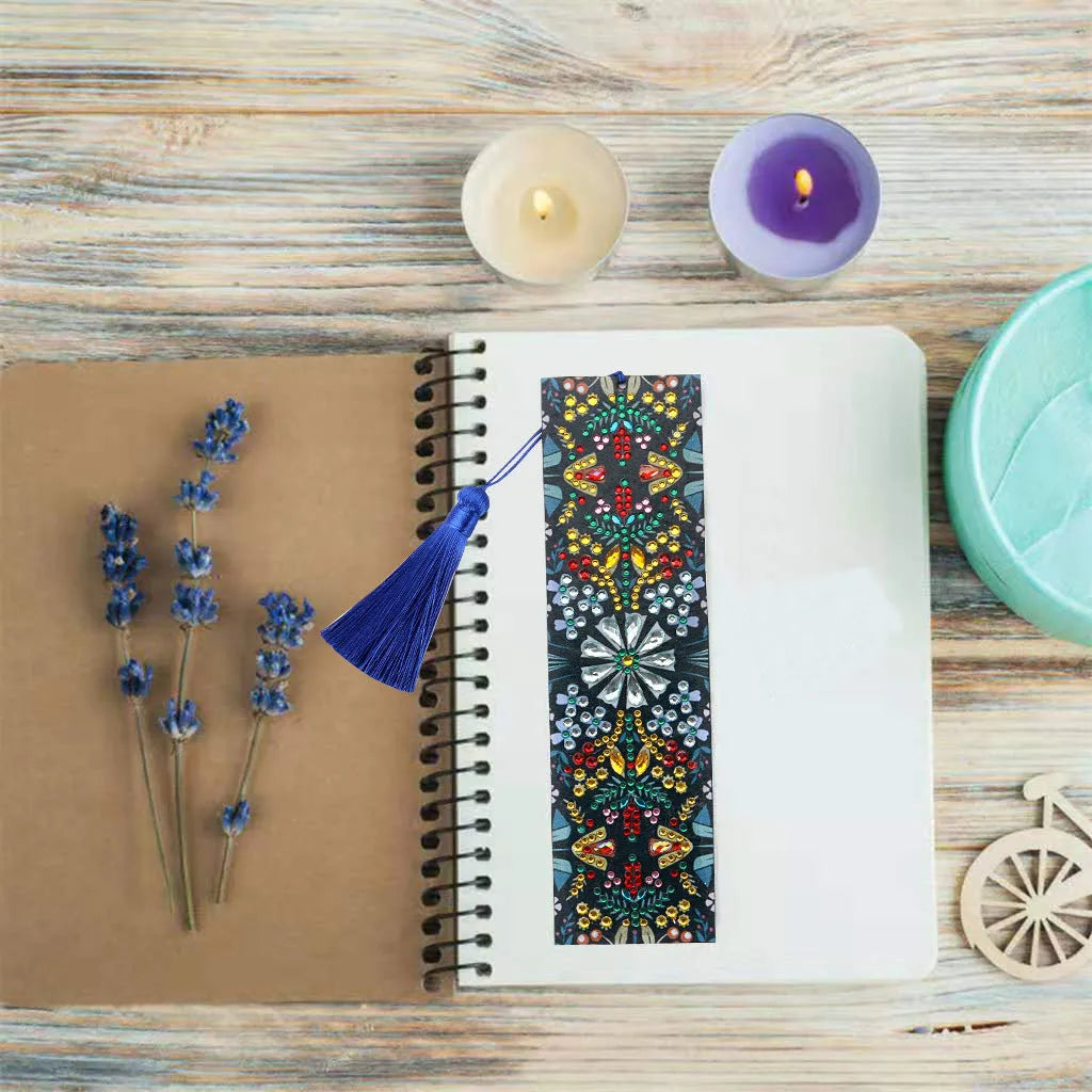Handmade mandala flower diamond painting leather bookmark with special-shaped diamond embroidery