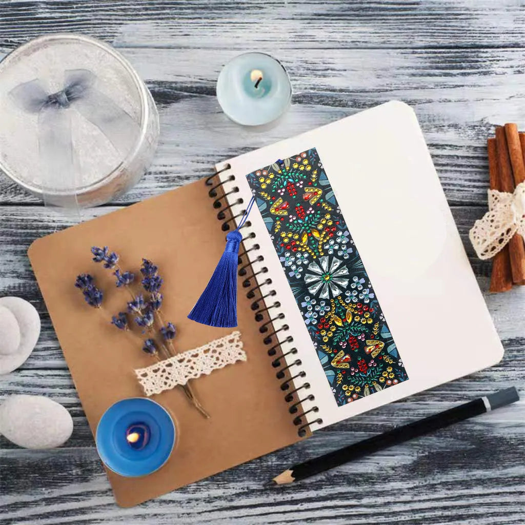 Handmade mandala flower diamond painting leather bookmark with special-shaped diamond embroidery