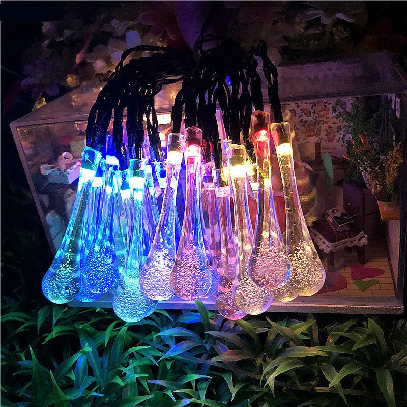 30 LED solar-powered outdoor string lights with bubble drops pendant design on 6.5 metre waterproof cable