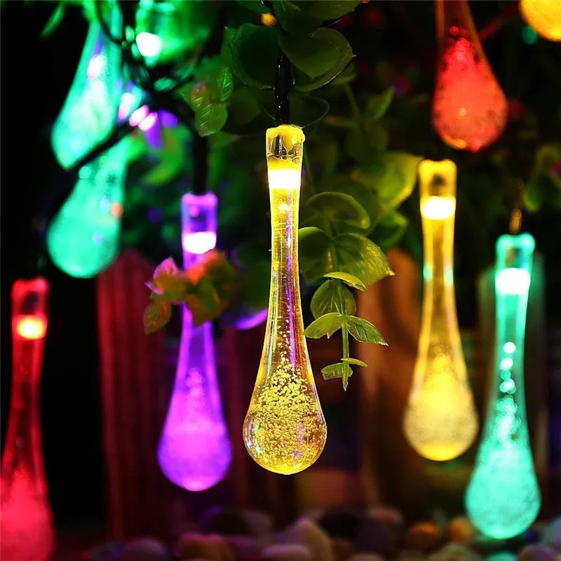 30 LED solar-powered outdoor string lights with bubble drops pendant design on 6.5 metre waterproof cable